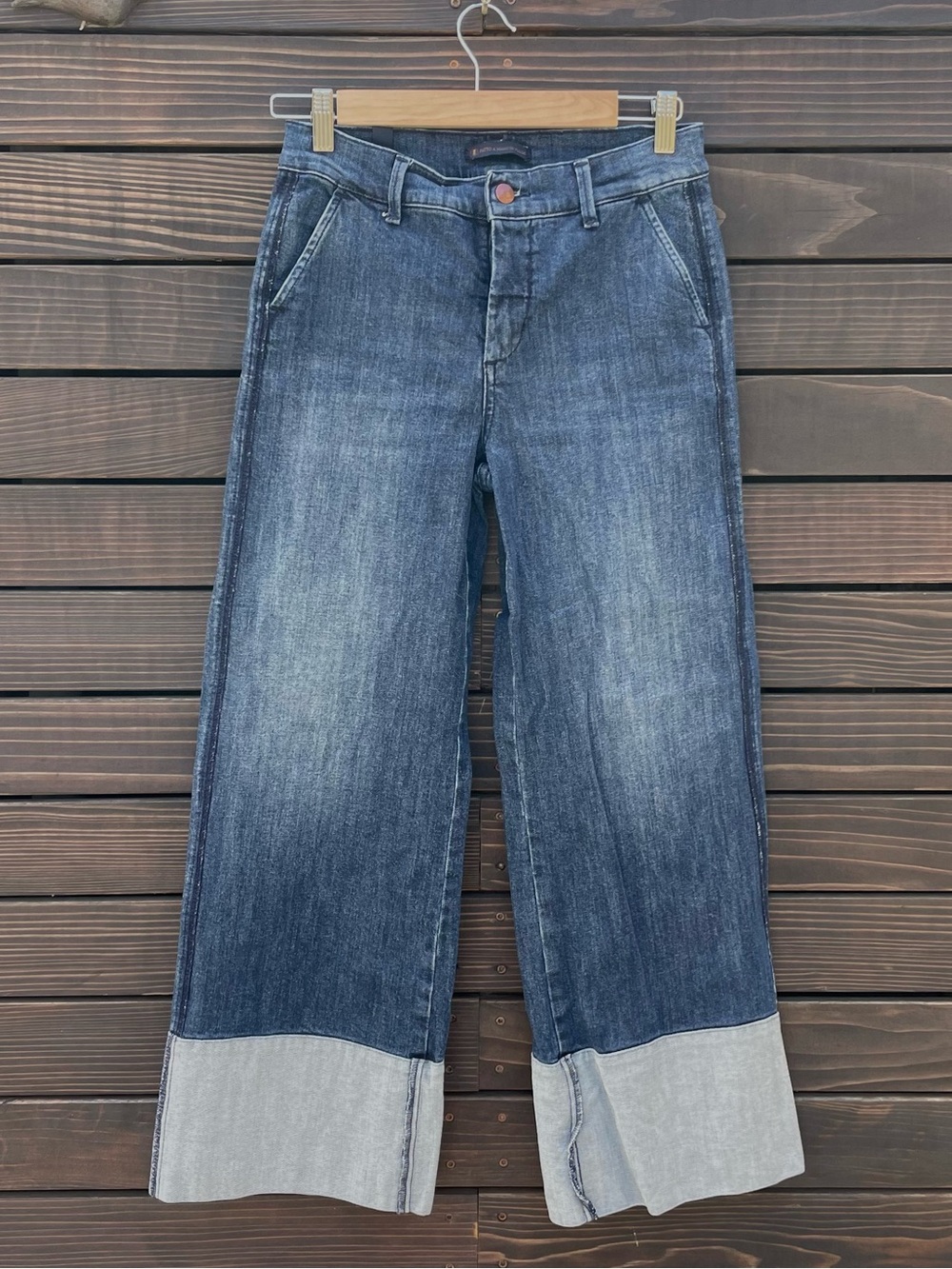 Hand Made Italian Wide Leg Cuffed Women’s Jeans - Blue